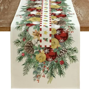 Chemin de table en lin imprimé Noël élégant pour décoration