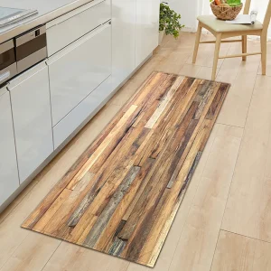 Tapis de cuisine antidérapant en velours cristal, motif bois, pour salon et entrée