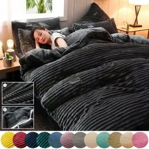 Housse de couette double en velours chaud pour couple - Literie confortable 2 personnes - Ombre Interieur