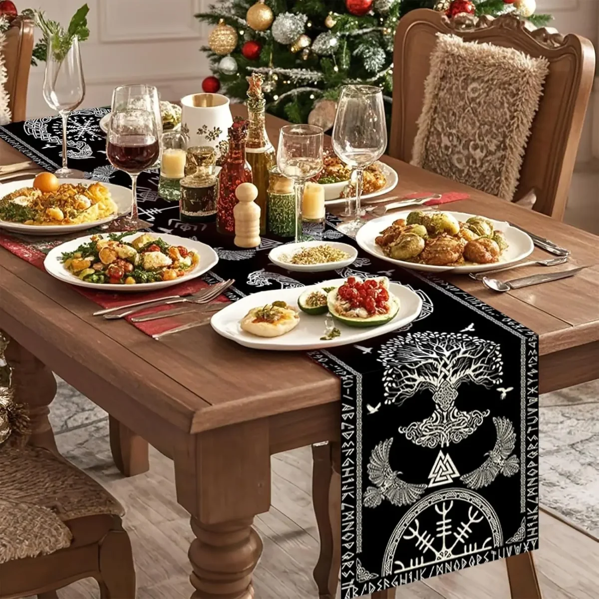Chemin de table en lin imprimé viking sacré décoration intérieure – Image 4