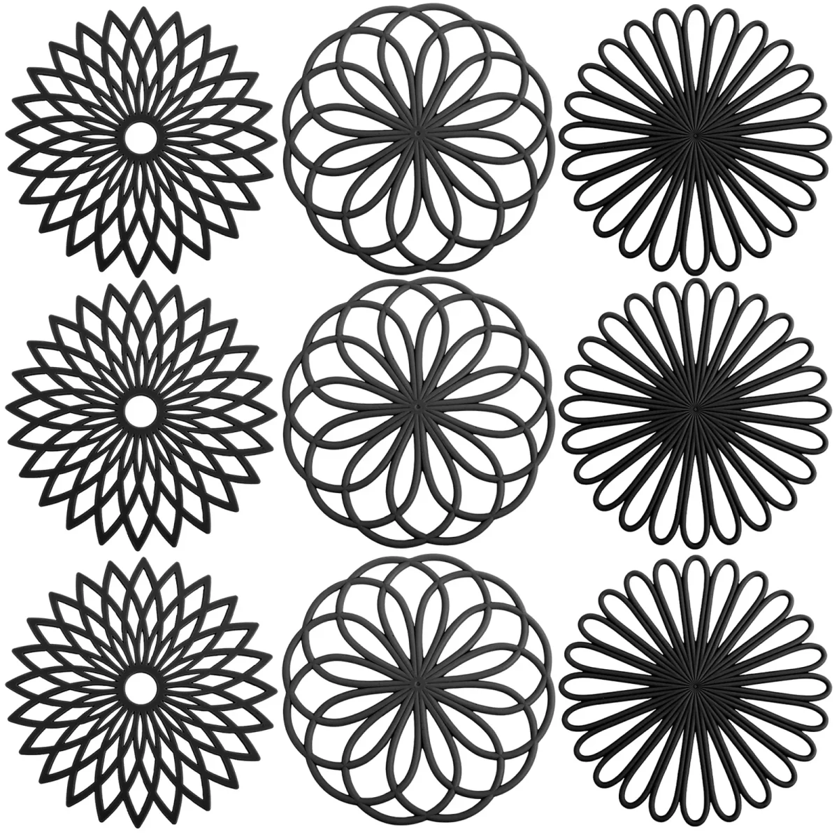Set de 9 dessous de plat en silicone antidérapants, résistants à la chaleur 250°C, pour table et cuisine moderne – Image 2