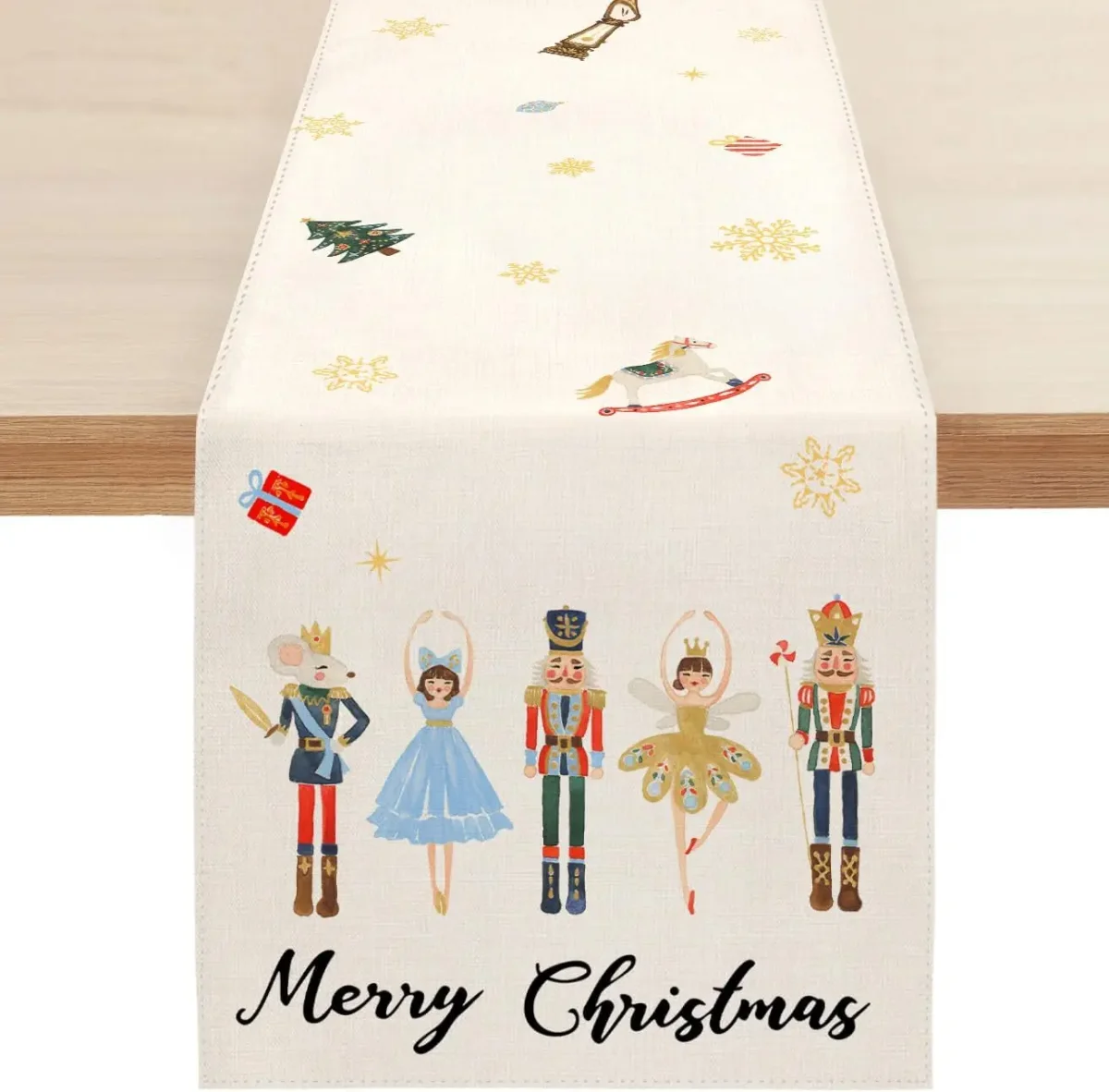Chemin de table en lin Rose imprimé Noël, décoration élégante – Image 8