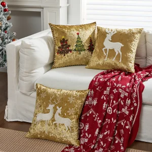 Housse de Coussin Velours Brodée 45x45 cm Élégante Décor Salon