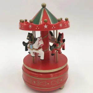 Carrousel de Noël musical en bois et ABS - Décoration de table vintage pour intérieur festif