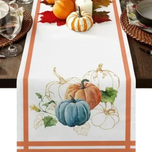 Chemin de table lin 100% densité élevée motif citrouille rayé