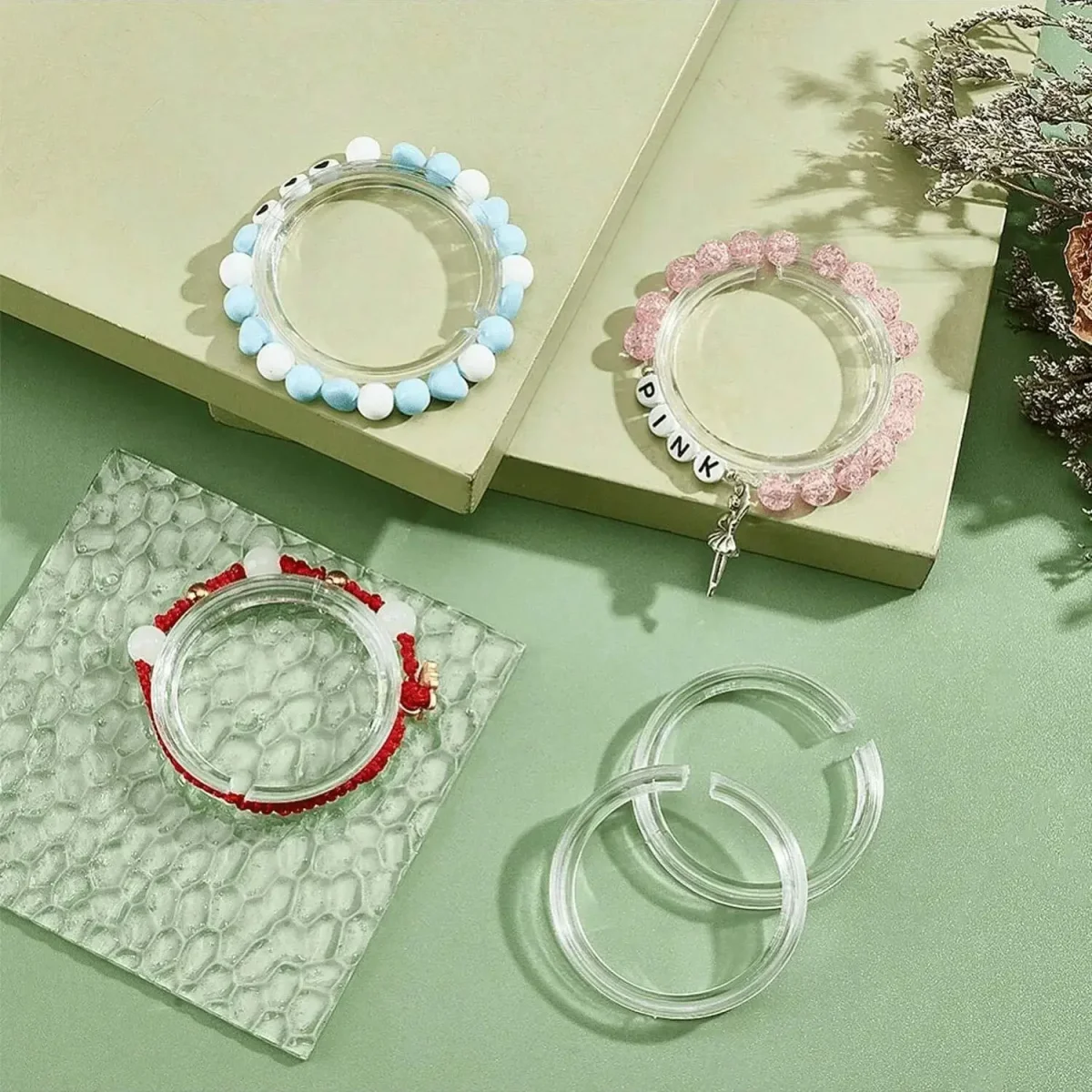 Présentoir de bracelets en perles acrylique transparent - Lot de 5 étagères rondes pour bijoux – Image 4