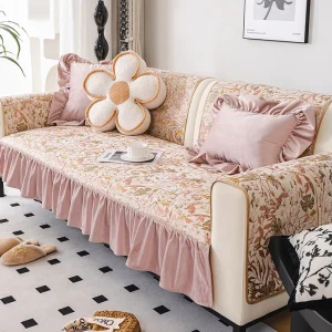 Housse de canapé jacquard chenille rose européen quatre saisons