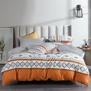 Housse de couette bohème géométrique orange 3 pièces taille Queen - Ensemble literie déco