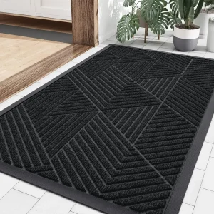 Paillasson intérieur antidérapant lavable en polyester avec bord en caoutchouc pour entrée