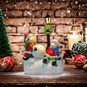 Statue de Noël mignonne avec lumières LED, décoration de table pastorale pour ambiance festive