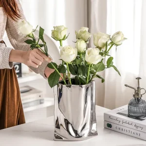 Cache-pot en céramique argenté moderne pour plantes succulentes et décoration d'intérieur