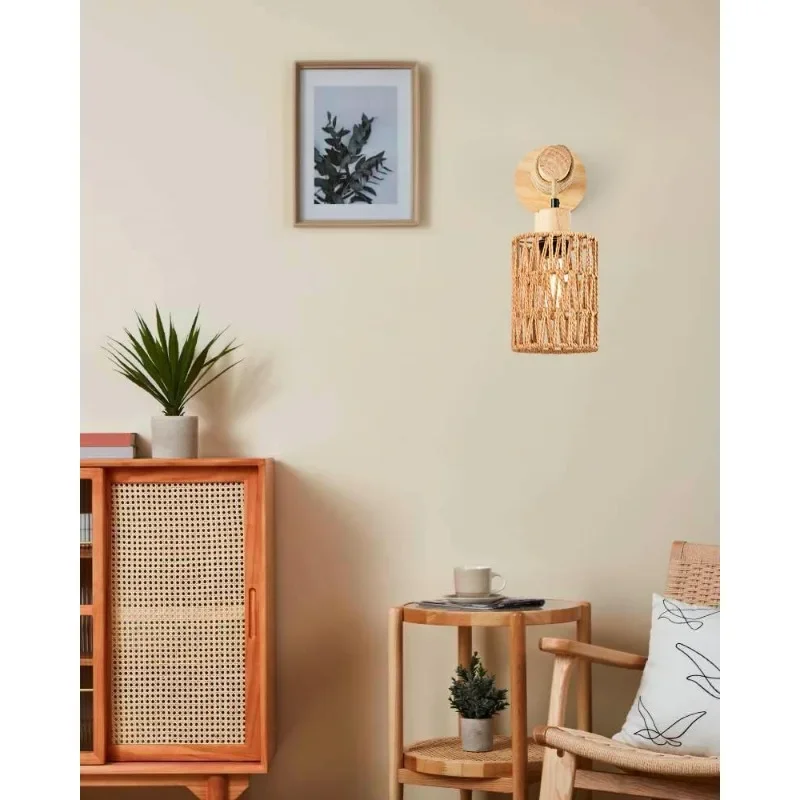 Lampe murale tête de lit en corde de chanvre, applique cylindrique pour chambre campagne – Image 6