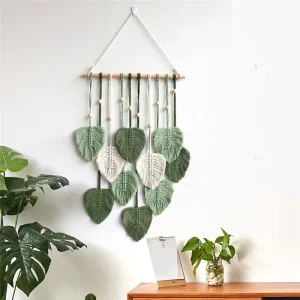Tapisserie murale macramé vert bohème tissée main décoration chambre mariage