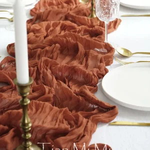 Chemin de table gaze semi-transparent polyester-coton rustique 3 m