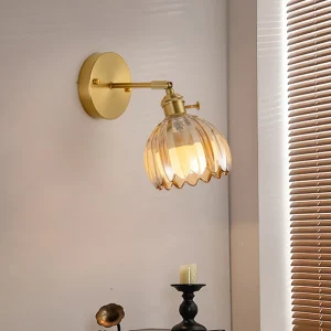Applique murale vintage en verre tulipe verte rechargeable LED pour salon et chambre