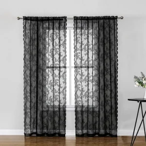 Rideau transparent noir en dentelle florale pour fenêtre - Décoration romantique et intime