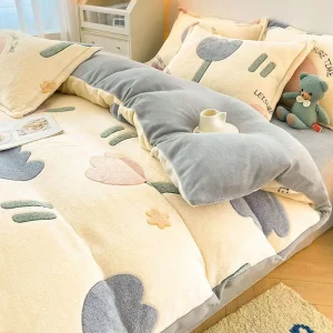 Housse de couette flanelle à poche profonde 150x200 cm pour couette 230 cm - Literie chaude d'hiver