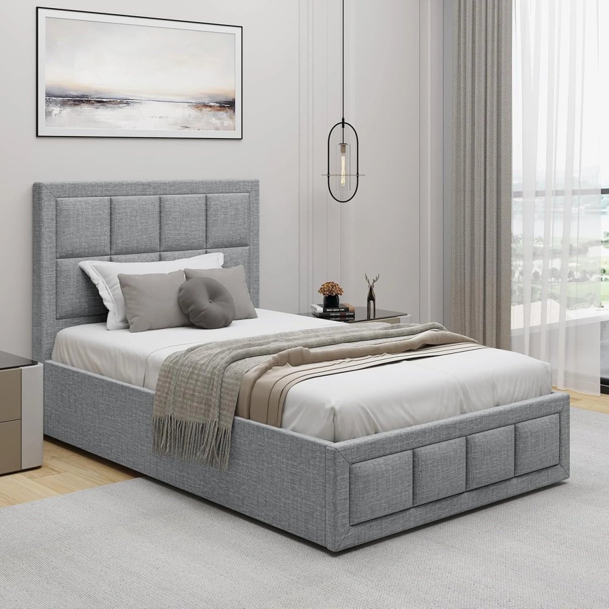 Tête de lit moderne rembourrée gris foncé pleine taille pour chambre à coucher élégante – Image 4