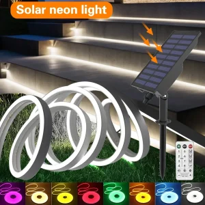 Bande LED solaire 24V avec télécommande, néon flexible étanche pour extérieur et jardin 0.5 à 10m
