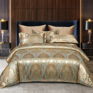 Housse de couette 220x240 en satin jacquard luxe pour lit double queen king - Ombre Interieur