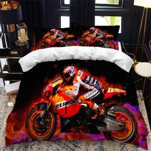 Housse de couette moto 190x90 pour garçon - Parure de lit motocross design cartoon