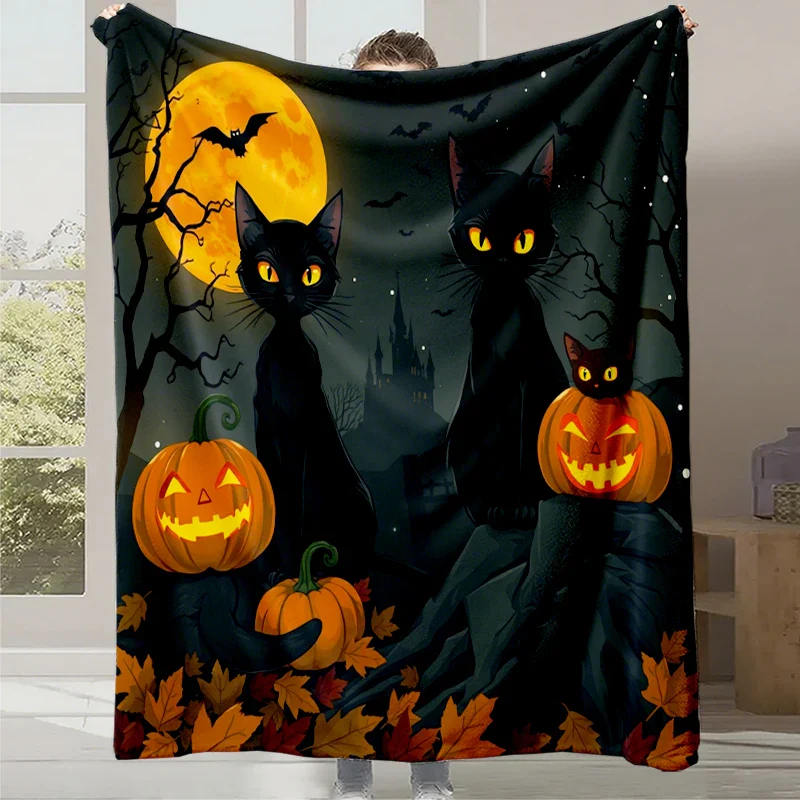 Couverture polaire imprimée citrouille Halloween polyester doux pour canapé – Image 3
