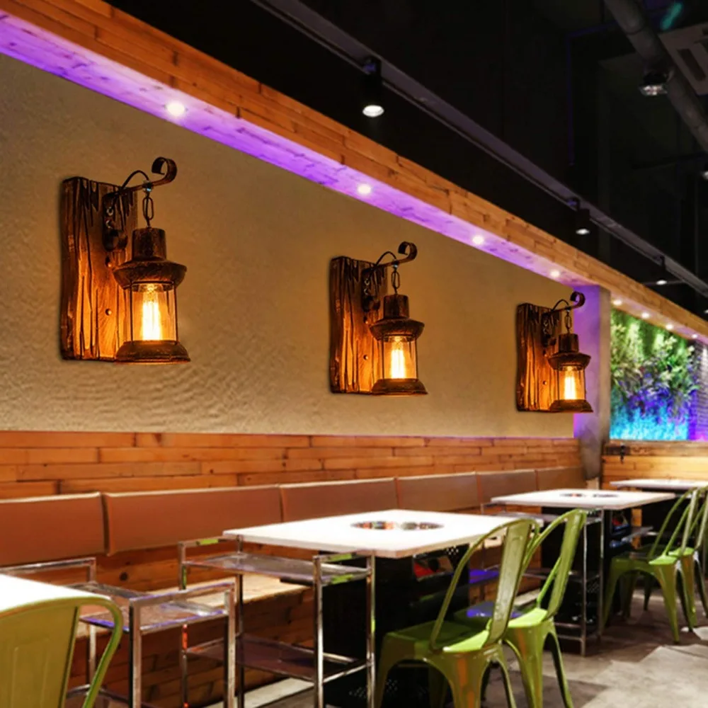 Applique murale LED en bois industriel vintage pour bar, café et décoration intérieure nordique – Image 3