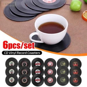 Set de 6 sous-verres ronds vintage CD vinyle plastique résistant chaleur décoration table