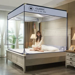 Moustiquaire carrée zippée polyester grand espace pour lit
