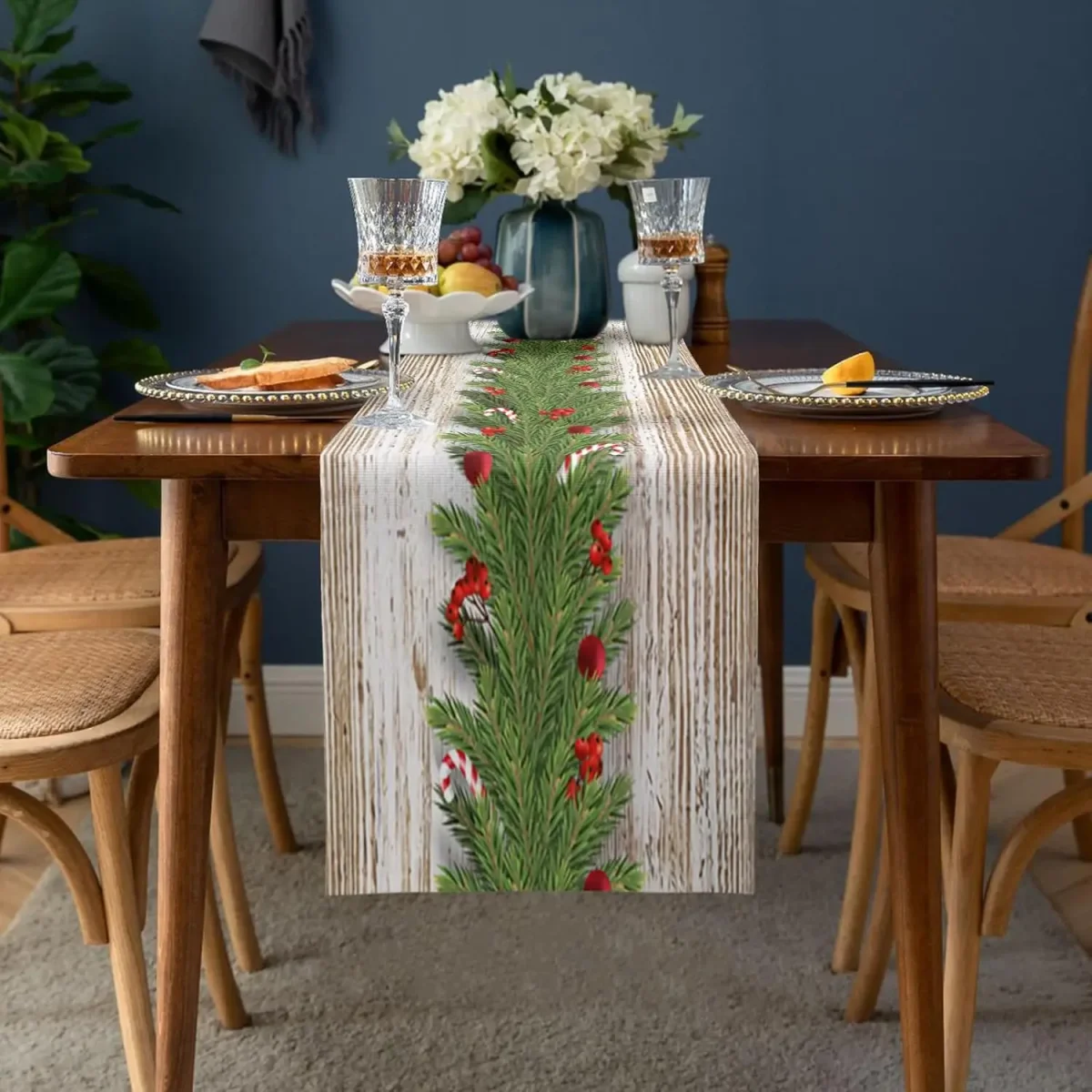 Chemin de table lin imprimé Noël — durable, décor festif élégant – Image 3