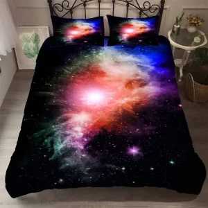 Housse de couette 200x200 en fibre de bambou douce avec impression galaxie 3D
