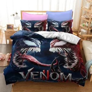 Housse de couette imprimée Venom 3D microfibre douce pour lit 1 personne - Parure de lit complète