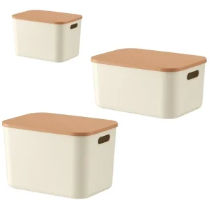 Boîte de rangement modulaire crème avec couvercle scellé - Organisateur vertical pour gagner de l'espace