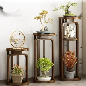 Étagère à plantes en bambou vintage - Support de fleurs chinois style traditionnel pour décoration intérieure