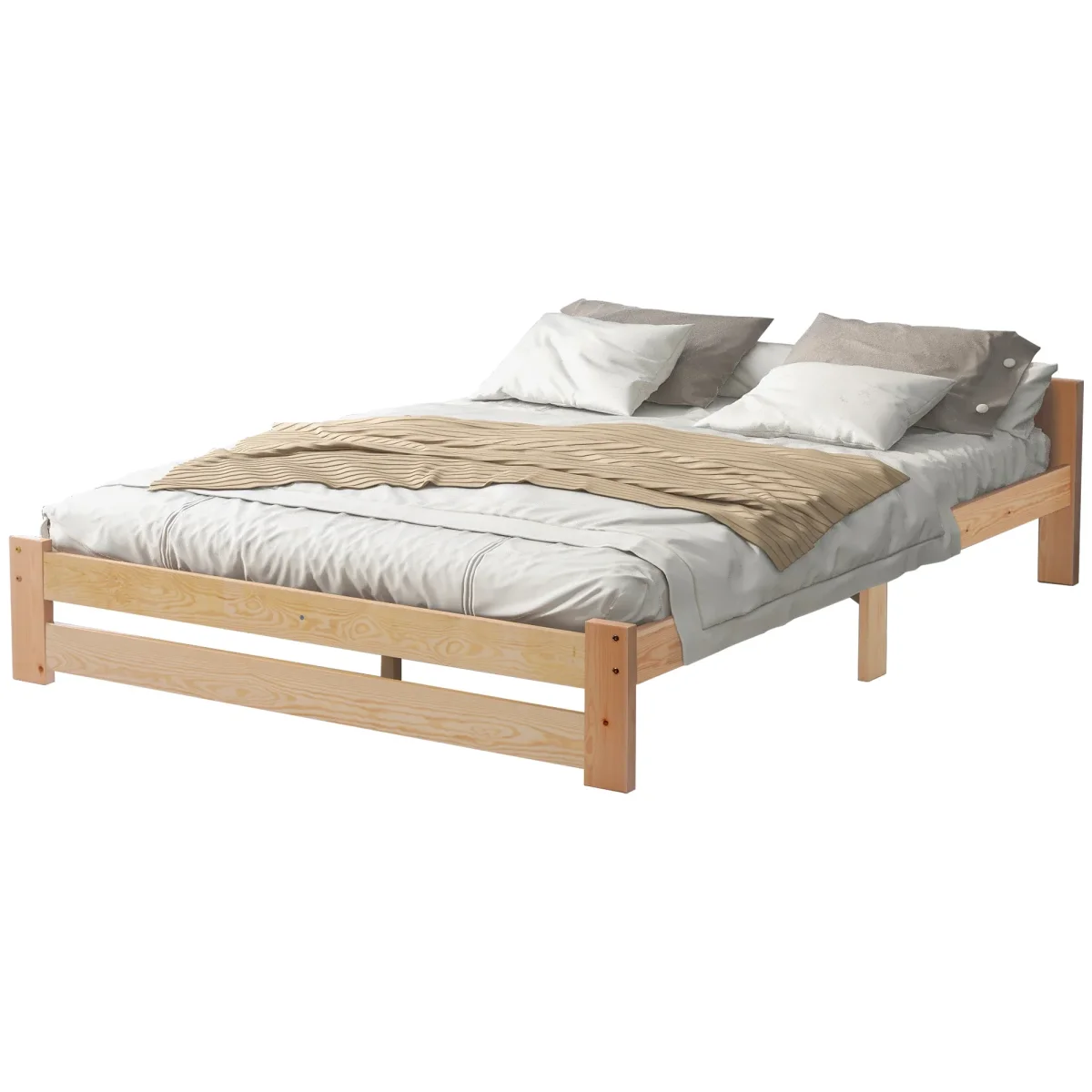 Lit futon en bois massif naturel avec tête de lit et sommier à lattes 140x200cm – Image 6