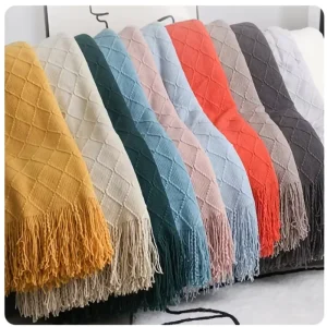 Jeté de canapé nordique avec glands en acrylique tricoté - Couverture décorative ultra-douce