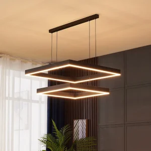 Suspension LED carrée moderne à intensité variable pour salon, salle à manger et chambre