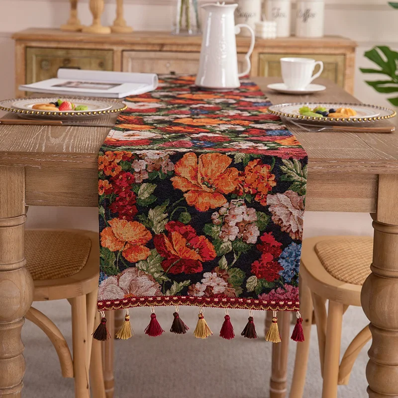Chemin de table jacquard polyester rétro américain, décor nordique élégant
