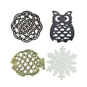 Dessous de plat en fonte vintage motifs fleur hibou poisson flocon neige décoration table cuisine