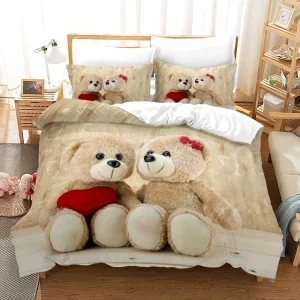 Parure de lit ours en peluche 3D blanc pour adolescente - Housse de couette polaire douce
