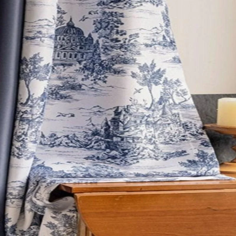 Double rideau en polyester bleu marine motifs architecturaux – Image 3