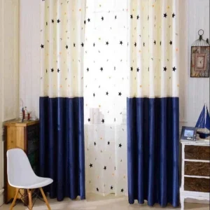 Rideau blanc bleu étoilé en polyester léger