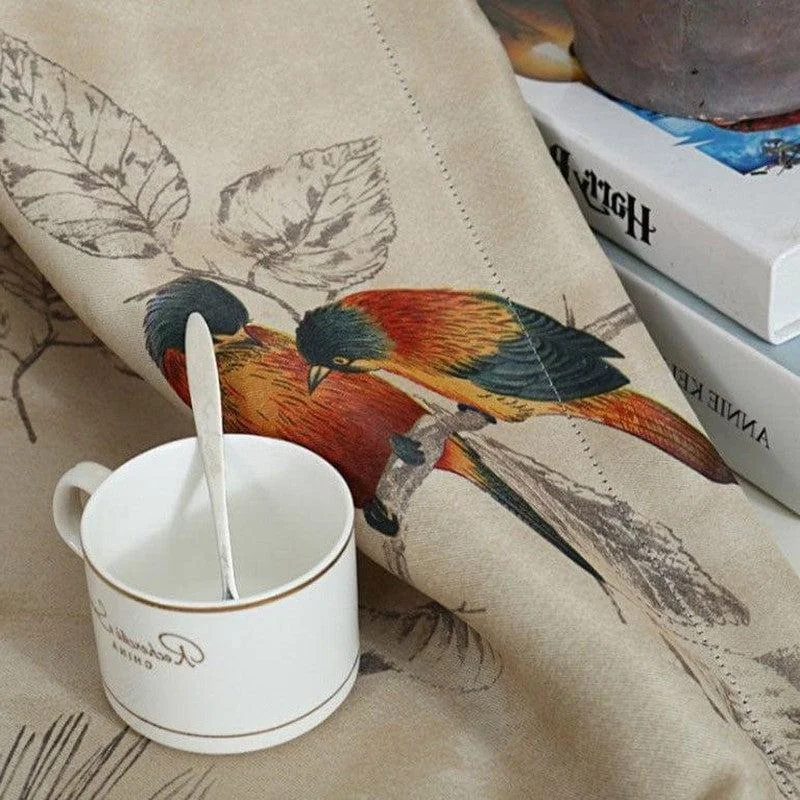 Rideau beige à motifs d'oiseaux – Image 4