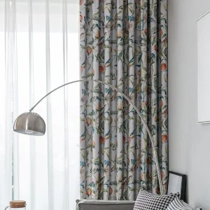 Rideau blanc cassé floral bohème en polyester