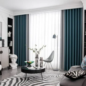 Rideau bleu pétrole et gris en polyester