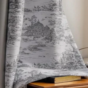 Rideau en polyester gris clair et noir à motifs