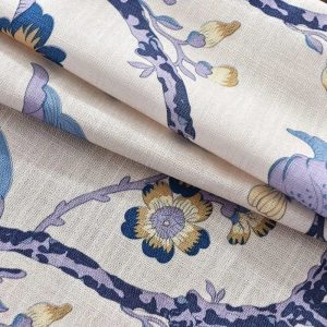 Rideau imprimé floral bleu et doré style vintage chic