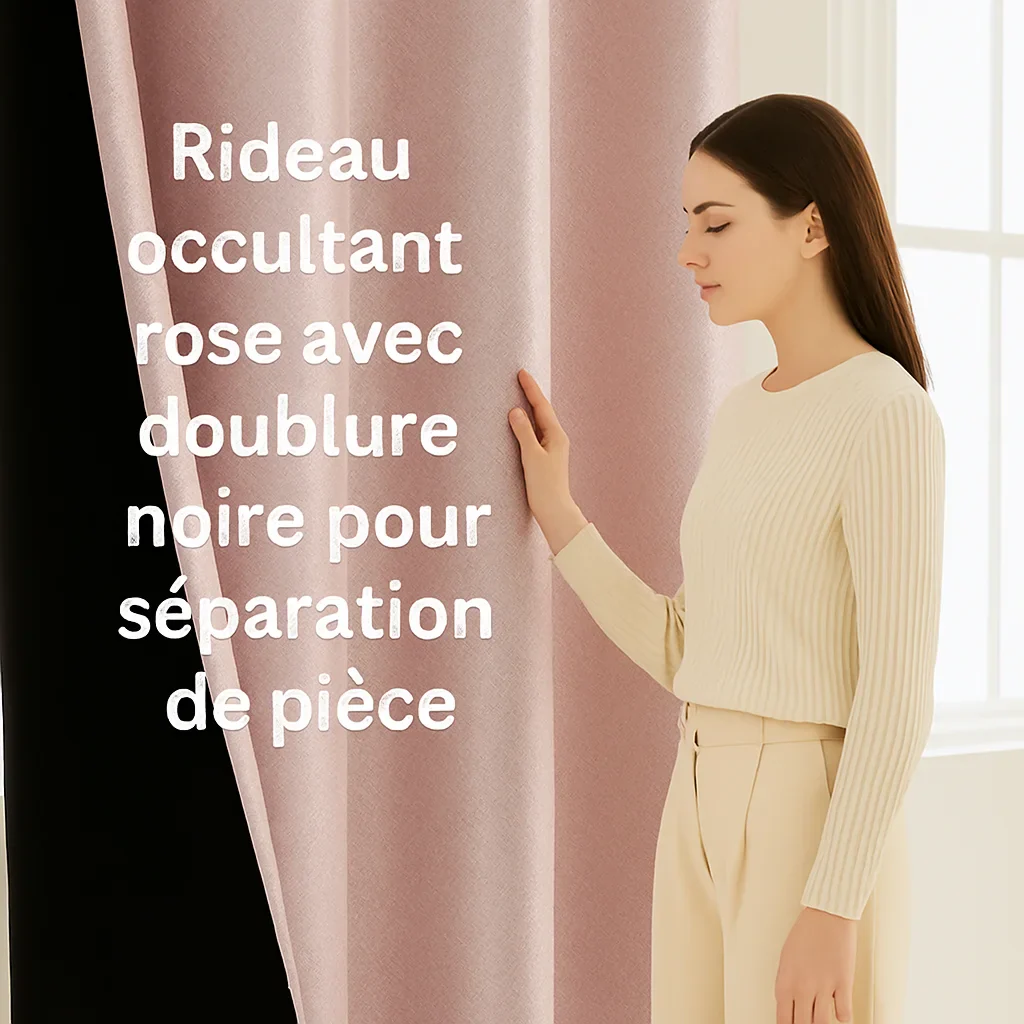 Rideau occultant rose avec doublure noire pour séparation de pièce