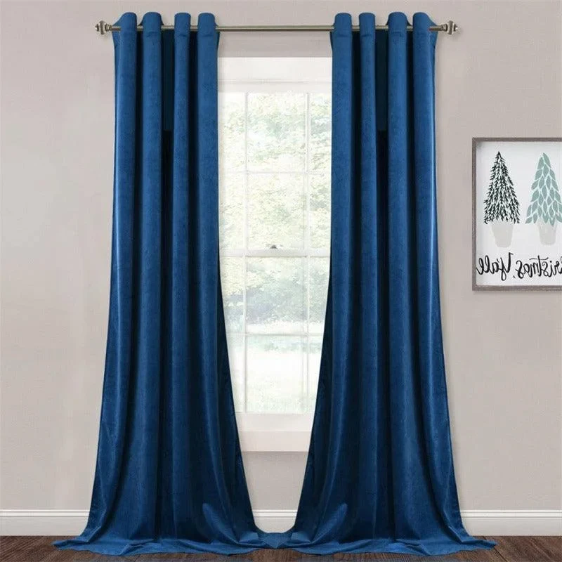Rideau velours bleu pétrole contemporain uni