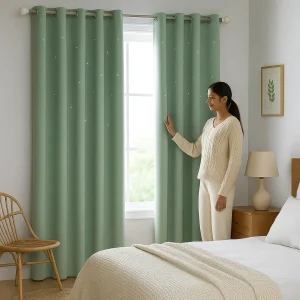 Rideau vert avec voilage intégré